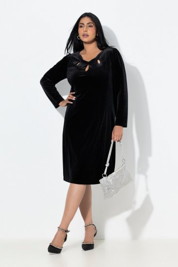 Ulla Popken 845573 Langærmet velourkjole Sort - Aftenkjoler - Festkjoler i plus size