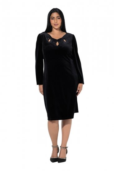 Ulla Popken 845573 Langærmet velourkjole Sort - Aftenkjoler - Festkjoler i plus size