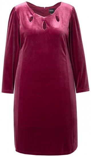 Ulla Popken 845573 Langærmet velourkjole Vinrød - Aftenkjoler - Festkjoler i plus size