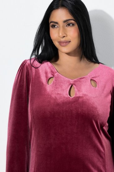 Ulla Popken 845573 Langærmet velourkjole Vinrød - Aftenkjoler - Festkjoler i plus size