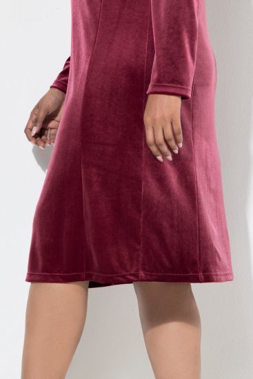 Ulla Popken 845573 Langærmet velourkjole Vinrød - Aftenkjoler - Festkjoler i plus size