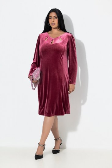 Ulla Popken 845573 Langærmet velourkjole Vinrød - Aftenkjoler - Festkjoler i plus size