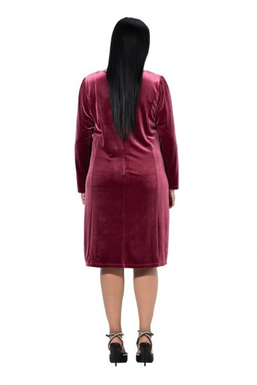 Ulla Popken 845573 Langærmet velourkjole Vinrød - Aftenkjoler - Festkjoler i plus size