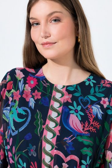 Ulla Popken 845649 Blomstret chiffonkjole Mørkeblå - Midikjoler - Midikjoler i store størrelser