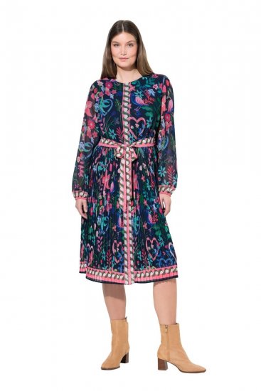 Ulla Popken 845649 Blomstret chiffonkjole Mørkeblå - Midikjoler - Midikjoler i store størrelser