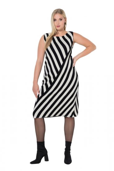 Ulla Popken 845784 Stribet strikket kjole Sort - Sommerkjoler - Sommerkjoler i store størrelser