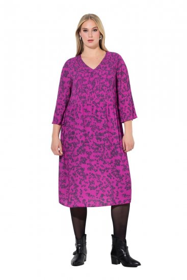Ulla Popken 845825 Blomstret midikjole med V-hals Lilla - Midikjoler - Midikjoler i store størrelser