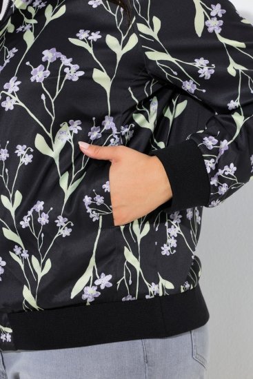 Ulla Popken 845841 Vendbar blomstret jakke med collegekrave Sort - Jakker - Dame jakker i store størrelser