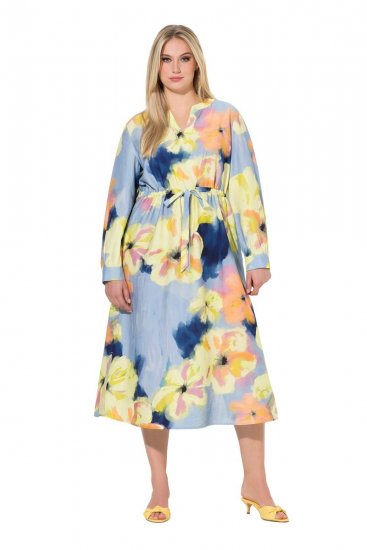 Ulla Popken 846330 Blomstret maxikjole Lyseblå - Maxikjoler - Maxikjoler i plus size