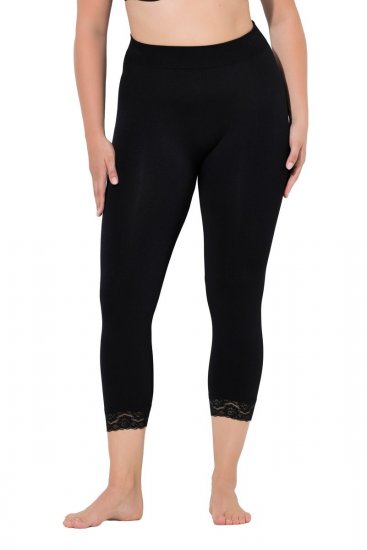 Ulla Popken 846491 3/4-strømpeleggings med blonde Sort - Strømpebukser & strømper - 