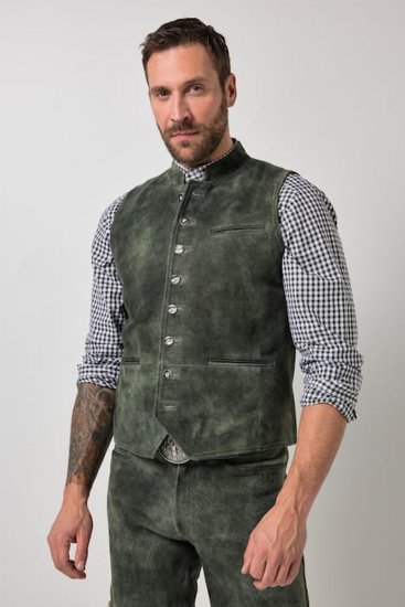 JP1880 846808 Skindvest i gederuskind Mørk oliven - Trachten & Oktoberfest - Oktoberfest tøj i store størrelser (Trachten)