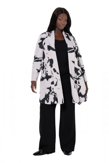 Ulla Popken 846923 Mønstret blazer med sjalskrave Taupe - Blazere - Blazere i plusstørrelser til kvinder