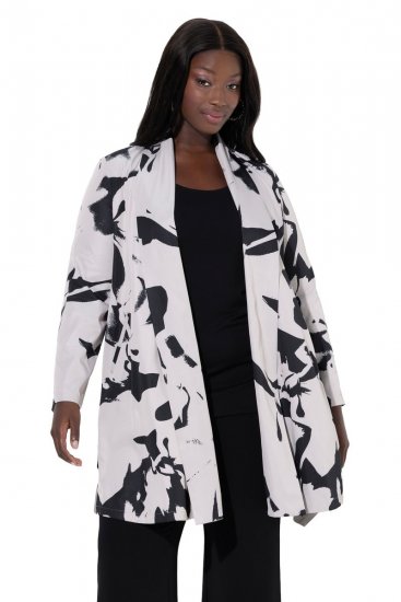 Ulla Popken 846923 Mønstret blazer med sjalskrave Taupe - Blazere - Blazere i plusstørrelser til kvinder