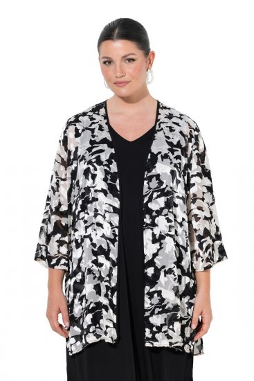 Ulla Popken 847060 Åben jakke i udbrændt chiffon Sort - Jakker - Dame jakker i store størrelser