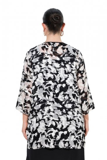 Ulla Popken 847060 Åben jakke i udbrændt chiffon Sort - Jakker - Dame jakker i store størrelser