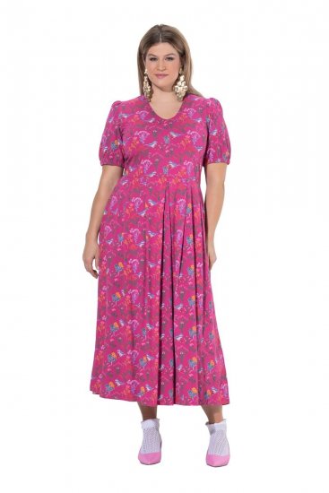 Ulla Popken 847409 Mønstret maxikjole Bærrød - Maxikjoler - Maxikjoler i plus size