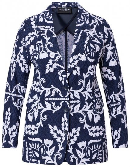 Ulla Popken 847586 Blazer i blomstret jacquard Mørkeblå - Blazere - Blazere i plusstørrelser til kvinder