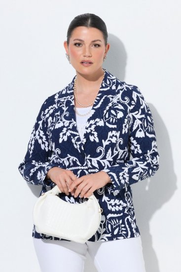 Ulla Popken 847586 Blazer i blomstret jacquard Mørkeblå - Blazere - Blazere i plusstørrelser til kvinder