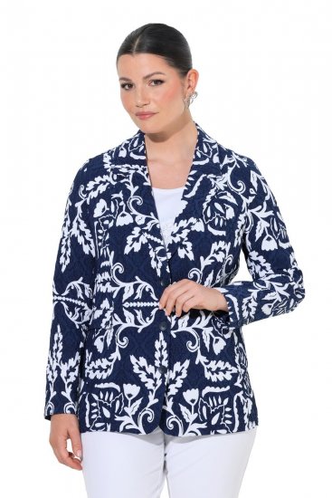Ulla Popken 847586 Blazer i blomstret jacquard Mørkeblå - Blazere - Blazere i plusstørrelser til kvinder