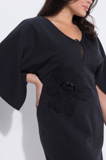 Ulla Popken 847909 Blomstret midikjole Sort - Midikjoler - Midikjoler i store størrelser