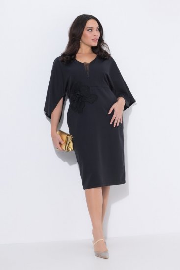 Ulla Popken 847909 Blomstret midikjole Sort - Midikjoler - Midikjoler i store størrelser