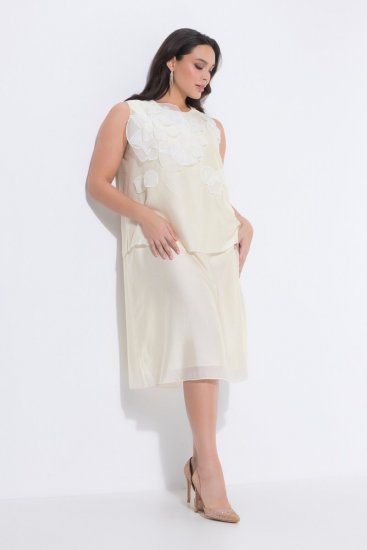 Ulla Popken 847918 Blomstret chiffonkjole Benhvid - Sommerkjoler - Sommerkjoler i store størrelser