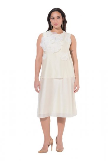 Ulla Popken 847918 Blomstret chiffonkjole Benhvid - Sommerkjoler - Sommerkjoler i store størrelser