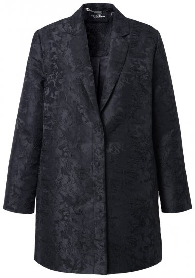 Ulla Popken 848099 Blomstret jacquardblazer med skjult knaplist Sort - Blazere - Blazere i plusstørrelser til kvinder