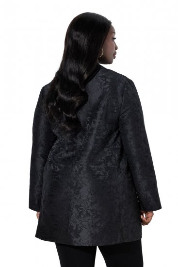 Ulla Popken 848099 Blomstret jacquardblazer med skjult knaplist Sort - Blazere - Blazere i plusstørrelser til kvinder