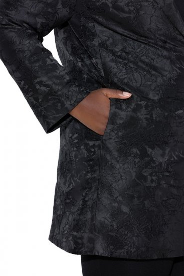 Ulla Popken 848099 Blomstret jacquardblazer med skjult knaplist Sort - Blazere - Blazere i plusstørrelser til kvinder