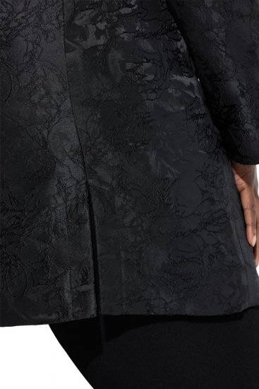 Ulla Popken 848099 Blomstret jacquardblazer med skjult knaplist Sort - Blazere - Blazere i plusstørrelser til kvinder