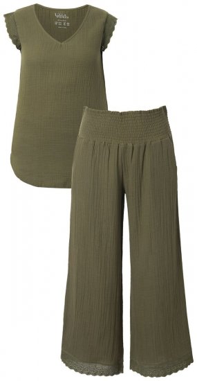 Ulla Popken 848131 Pyjamas med blonde Olivengrøn - Pyjama/Loungewear - 