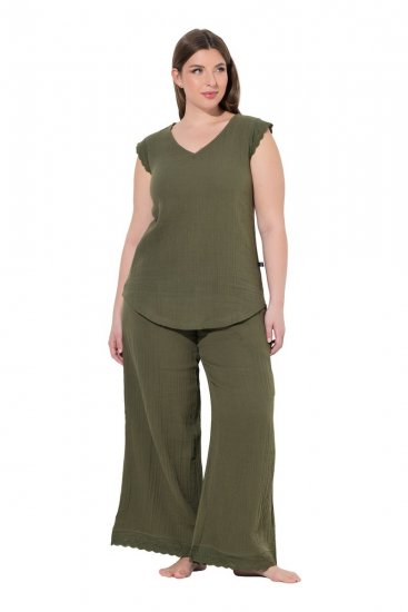 Ulla Popken 848131 Pyjamas med blonde Olivengrøn - Pyjama/Loungewear - 