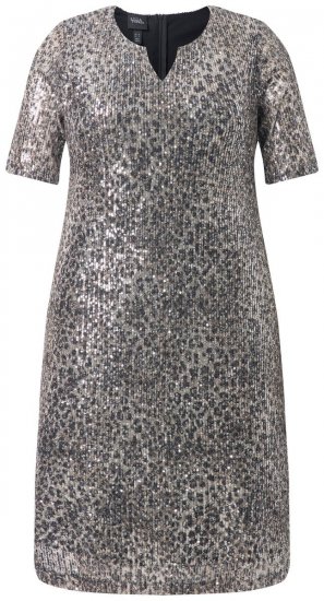 Ulla Popken 848137 Dyreprintet pailletkjole Beige - Aftenkjoler - Festkjoler i plus size