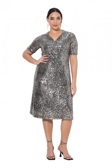 Ulla Popken 848137 Dyreprintet pailletkjole Beige - Aftenkjoler - Festkjoler i plus size