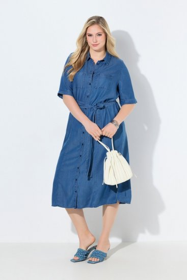 Ulla Popken 848491 Skjortekjole Denimblå - Midikjoler - Midikjoler i store størrelser
