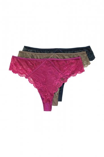 Ulla Popken 848522 Stringtrusser med blonde 3-pak Mørklilla - Trusser - 