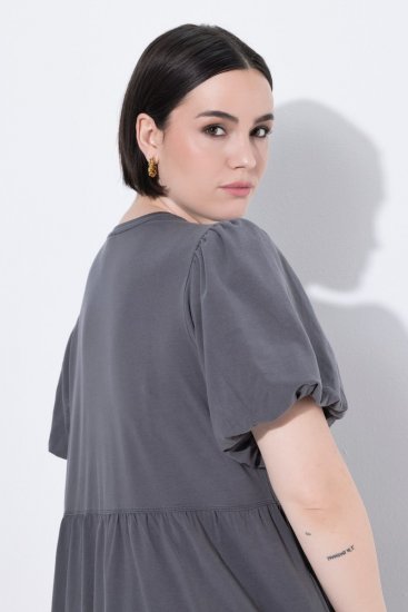Ulla Popken 848575 Kortærmet maxikjole med lommer Antracit - Maxikjoler - Maxikjoler i plus size