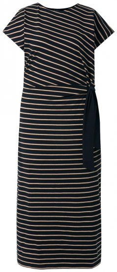 Ulla Popken 848921 Stribet jerseykjole med bindebælte Sort - Maxikjoler - Maxikjoler i plus size