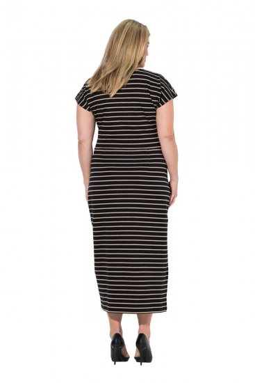 Ulla Popken 848921 Stribet jerseykjole med bindebælte Sort - Maxikjoler - Maxikjoler i plus size