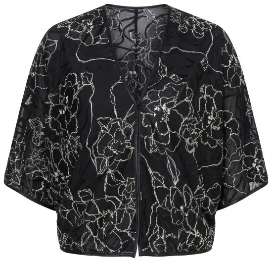 Ulla Popken 849213 Broderet bolero i silkeblanding Sort - Boleroer - 
