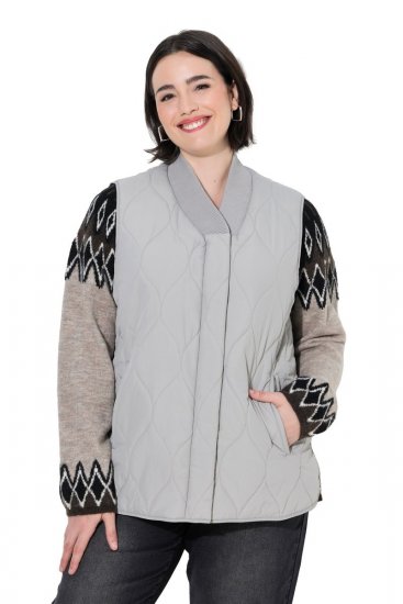 Ulla Popken 849221 Quiltet vest med ribkrave Grå - Veste - 