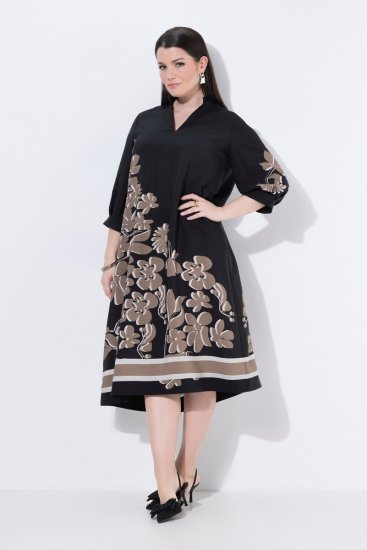 Ulla Popken 849423 Blomstret kjole med 3/4-ærmer Sort - Maxikjoler - Maxikjoler i plus size