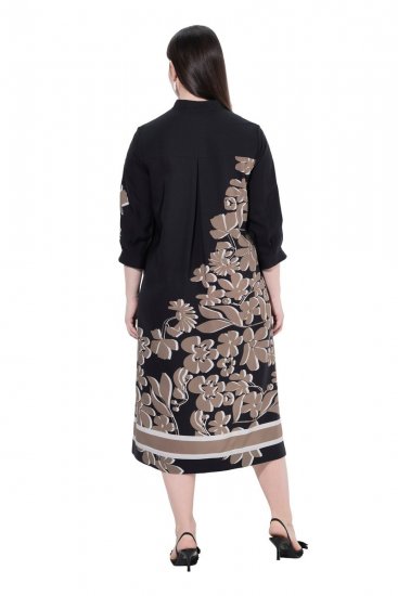 Ulla Popken 849423 Blomstret kjole med 3/4-ærmer Sort - Maxikjoler - Maxikjoler i plus size