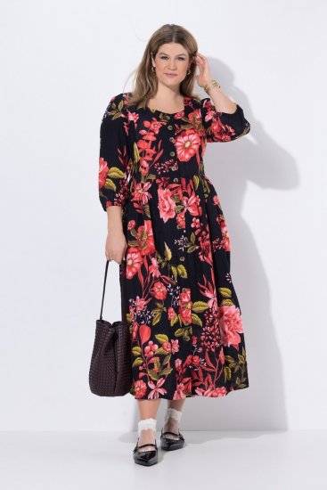 Ulla Popken 849593 Blomstret skjortekjole Mørkeblå - Maxikjoler - Maxikjoler i plus size