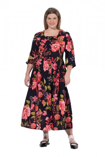Ulla Popken 849593 Blomstret skjortekjole Mørkeblå - Maxikjoler - Maxikjoler i plus size