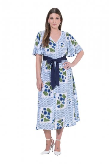 Ulla Popken 849662 Blomstret skjortekjole Benhvid - Midikjoler - Midikjoler i store størrelser