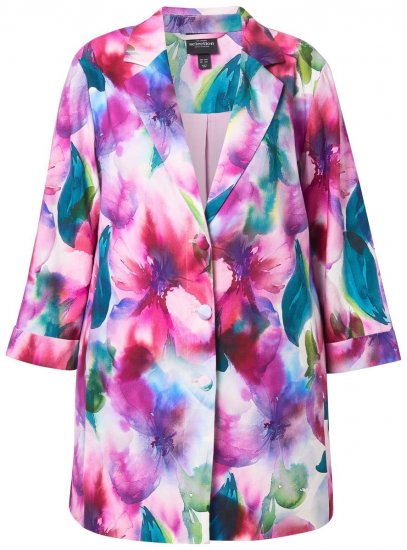 Ulla Popken 849728 Blomstret blazer i hørblanding Hvid - Blazere - Blazere i plusstørrelser til kvinder