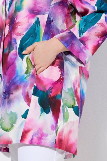 Ulla Popken 849728 Blomstret blazer i hørblanding Hvid - Blazere - Blazere i plusstørrelser til kvinder