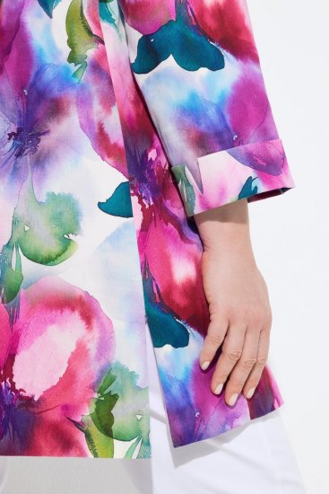 Ulla Popken 849728 Blomstret blazer i hørblanding Hvid - Blazere - Blazere i plusstørrelser til kvinder
